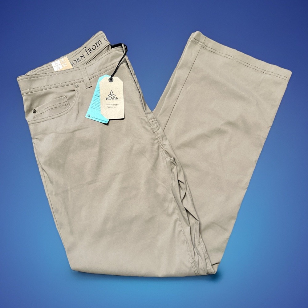 Prana Mens Brion Pants Slim Mud 40x32 UPF 50+ Water Repellent Finish NEW